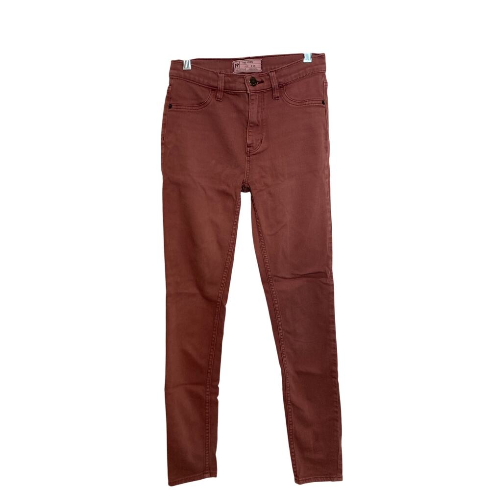 Free People Burgundy Maroon Edgy Emo Punk Whimsigoth Skinny Denim Jeans Pants 25